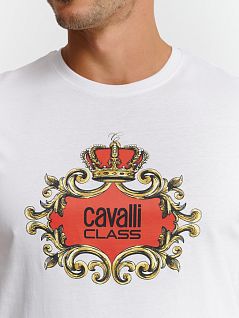 Модная футболка прямого кроя из хлопка белого цвета Cavalli CLL2MTS02 Белый 00053