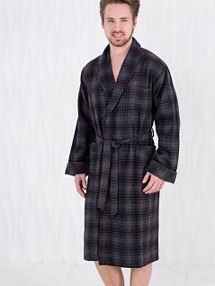 Длинный мужской клетчатый халат с поясом на воротнике шалька темно-серого цвета Dante e Maria PJ-D&M_23-431