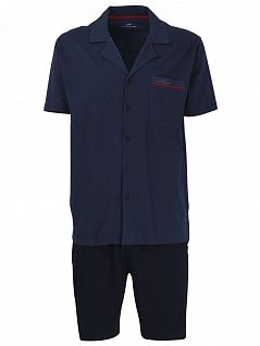 Трикотажная пижама из кофты с рубашечным воротом и шорт GOTZBURG FG451814/S-XXL Темно-Синий