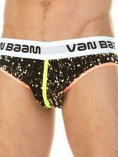 Стильные брифы на широкой резинке с золотыми пайетками белого цвета Van Baam RT39806