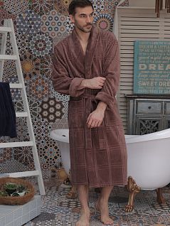 Легкий халат из гладкой микрофибры цвета капучино Five Wien FW1669