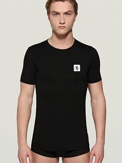 Комфортная футболка c контрастным значком на черном цвете BIKKEMBERGS BKK1UTS07cBlack