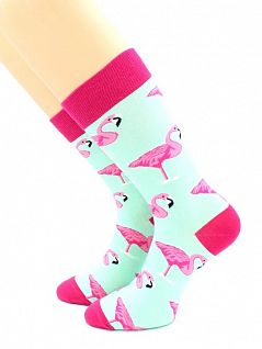 Яркие носки с принтом "Розовые фламинго" голубого цвета Hobby Line 45936