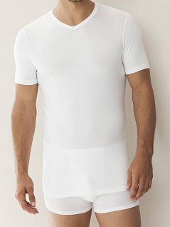Тонкая футболка отделанная трикотажным кантом в рубчик ZIMMERLI 7001346зимерли Белый 1
