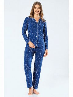 Уютная пижама (Рубашка на пуговицах с английским воротником со скругленными краями и брюки на мягком эластичном поясе) LT3327 Turen синий