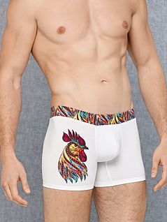 Оригинальные мужские трусы боксеры белого цвета с принтом Doreanse Red Cock 1838c02