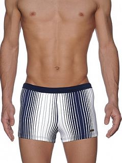 Белые пляжные плавки-макси с чётким графическим принтом HOM Elegant Stripe 07751cW9