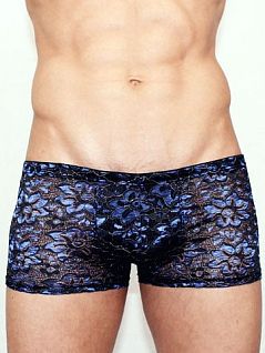 Кружевные полупрозрачные мужские трусы хипсы в синий цветочек Romeo Rossi Erotic shorts R00218