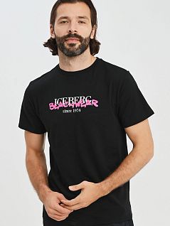 Брендовая модель мужской футболки с принтом черного цвета ICEBERG ICE3MTS01cBlack