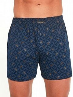 Свободные боксеры с узором на широкой вшивной резинке Cornette BT-COMFORT т. Синий + коричневый