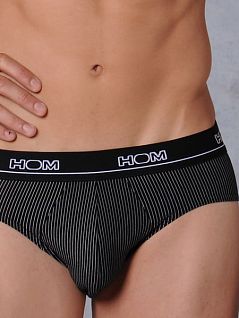 Мягкие мужские трусы в полоску черного цвета HOM ElegantCotton 01756cK9
