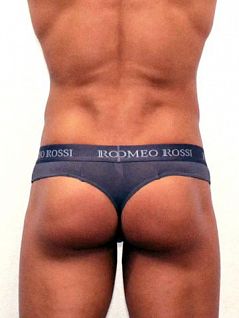 Удобные мужские трусы стринги серого цвета с широкой резинкой Romeo Rossi Thongs R1006-4