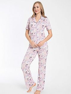 Классическая пижама (рубашка на пуговицах и брюки с узором) LTC840-381 CONFEO розовый