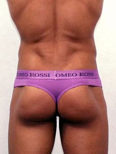 Светлые мужские трусы стринги фиолетового цвета с пояском на резинке Romeo Rossi Thongs R1006-6