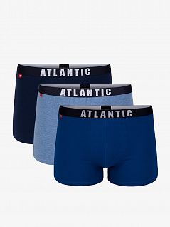 Комплект однотонных боксеров с профилированным гульфиком (3шт) Atlantic MW120292темно-синий/голубой/синий