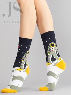Мужские носки унисекс с контрастным дизайном мыска и пятки HOBBY JSHOBBY 80131-6-07 унисекс, "Космонавт покоряет луну" (5 пар) темно-синий hbl