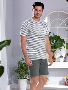Пижама ( футболка в полоску и шорты однотонные) Cotonella DT557дуПижо Verde_Muschio