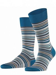 Эластичные носки на широкой манжете в тонкую разноцветную полоску Falke 14041 Microblock SO (муж.) Синий (6508)