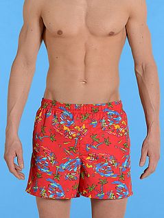 Яркие мужские пляжные шорты красного цвета с принтом HOM Playa 07483cYP