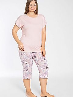 Привлекательная пижама (однотонная футболка с вставками на рукавах и капри с узором) LTC840-375 CONFEO розовый