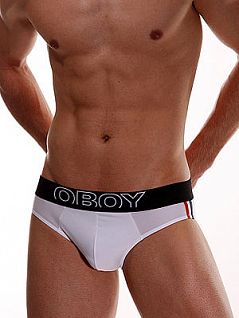 Мужские плавки мини белые с разноцветными полосками Oboy Sunny Boy 5160c02