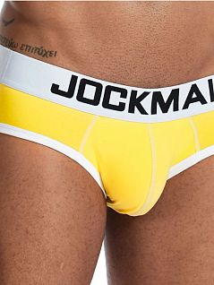 Комфортные брифы на широкой резинке с логотиопм бренда желтого цвета JOCKMAIL RTJM2032-13