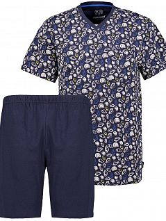 Трикотажная пижама (Футболка с V-образным вырезом украшена забавным морским принтом и шорты) синего цвета Ceceba FM-31027-635
