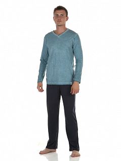 Мужская пижама (лонгслив бирюзовый и брюки серые) Tom Tailor RT71009/5609 620