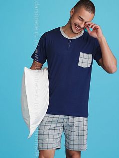 Стильная пижама (футболка с кармашком и шорты в клетку) Cotonella DT620дуПижо Blu