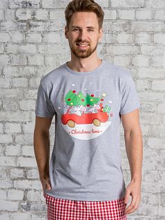 Футболка мужская с новогодним рисунком серого цвета Funny Family PJ-FF_Футболка машинка М