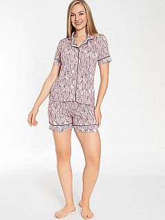 Классическая пижама из вискозы (рубашка и шорты с принтом) LTC840-484 CONFEO розовый