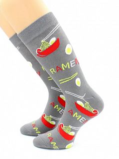 Эластичные носки с принтом "Японский рамен" серого цвета Hobby Line RTнус80128-07-06