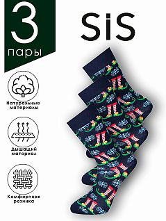 Набор натуральных носков с оригинальным дизайном LT2016 Sis синий (туфли) (3 пары)