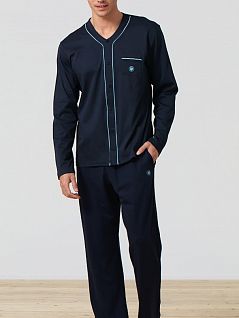 Мягкая мужская пижама на пуговицах синего цвета Blackspade Home b7296 Navy