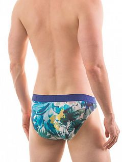 Стильные мужские трусы слипы белого цвета с принтом "листья" HOM Aquarelle 40c0746cM023