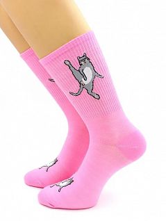 Забавные носки со спортивной резинкой и принтом "Кот" розового цвета Hobby Line RTнус80159-01-32 распродажа