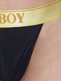 Стильные танга с золотистой резинкой черного цвета Oboy 6980c01