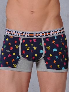 Комплект мужских облегающих трусов-боксеров анатомического кроя тёмно-синий с принтом + серый (2шт) HOM 08859cM9