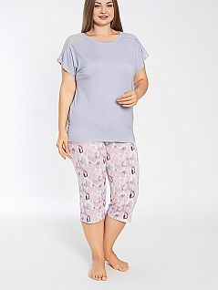 Женская пижама (футболка с вставками на рукавах и капри с узором) LTC840-375 CONFEO лиловый