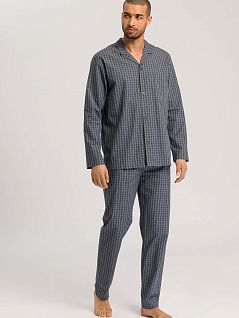 мягкая пижама из смеси хлопка и лиоцелла синего цвета (рубашка на пуговицах и брюки) Hanro 075115c2385