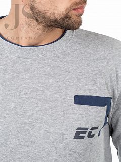 Пижама из джемпера с нагрудным карманом с надписью "EC" и декоративными заплатками на локтях и широкие резинки в тон брюкам Enrico Coveri JSEP 6067 pigiama grigio chiaro ecv