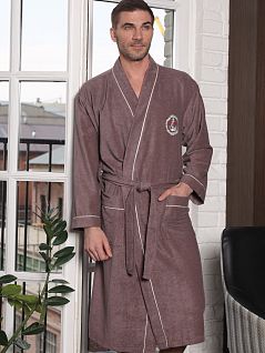 Халат из тонкого махрового бамбука цвета мокко Five Wien FW1686