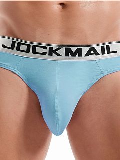 Хлопковые стринги анатомического кроя голубого цвета JOCKMAIL RTJM1029-17