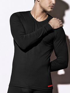 Комфортная футболка на манжетах из хлопка и модала черного цвета HOM 03557cK9