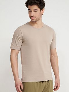 Футболка прямого кроя из однотонного трикотажа бежевого цвета Hanro 075050c2809