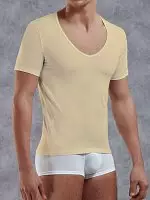 Облегающая мужская футболка бежевого цвета с глубоким вырезом Doreanse City 2820c09 распродажа
