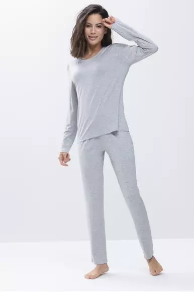 Однотонные брюки с широкой эластичной резинкой на поясе и удобными завязками серого цвета Mey 16001c519