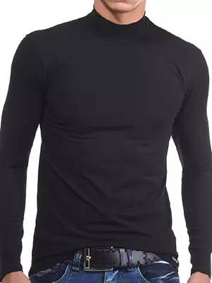 Мужская черная футболка с длинными рукавами и воротником стойкой DoreanseLong Sleeve 2930c01