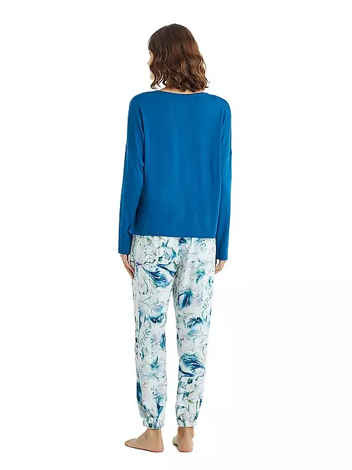 Легкая пижама из вискозы (лонгслив с разрезами по бокам и брюки с принтом) LTBS60135 BlackSpade темно-голубой