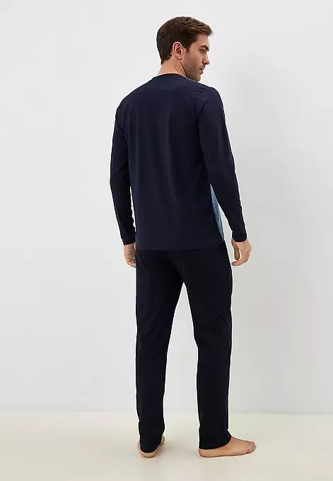 Хлопковая пижама (футболка с длинным рукавом с узором и брюки) LTOZ12064-A Oztas синий